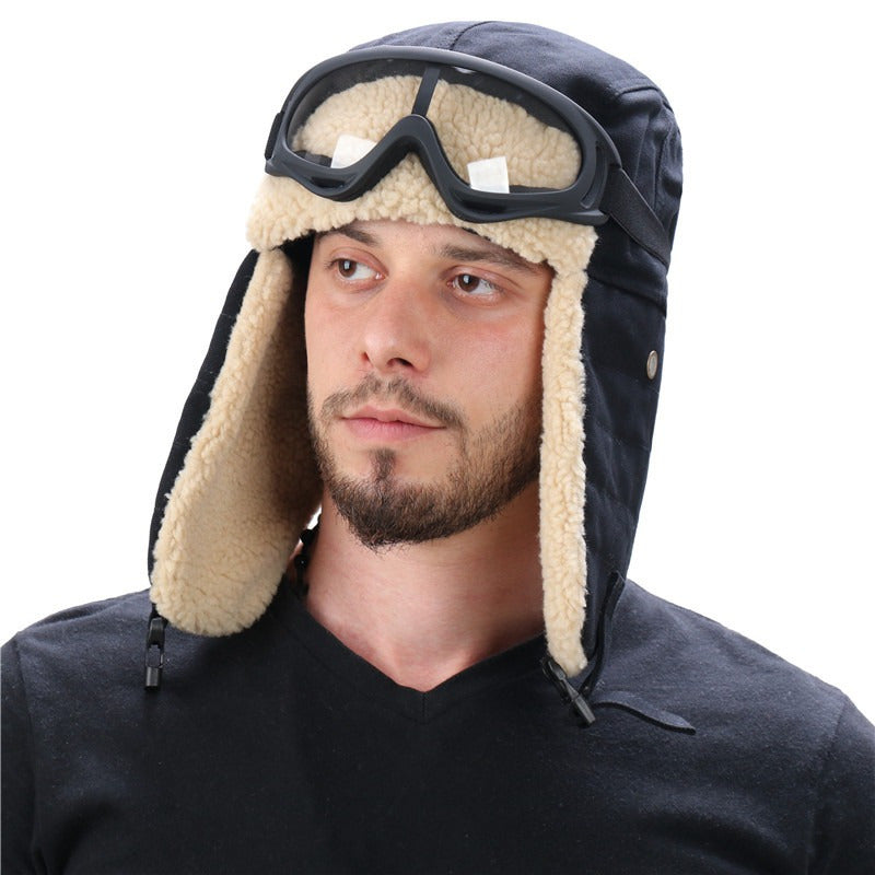 Winter Trapper Hat Thickened Windproof Warm Hat With Ear Flaps And Goggles