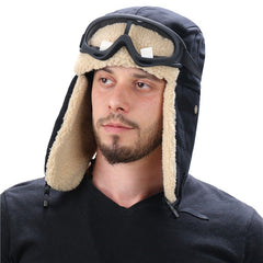 Winter Trapper Hat Thickened Windproof Warm Hat With Ear Flaps And Goggles