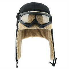 Winter Trapper Hat Thickened Windproof Warm Hat With Ear Flaps And Goggles