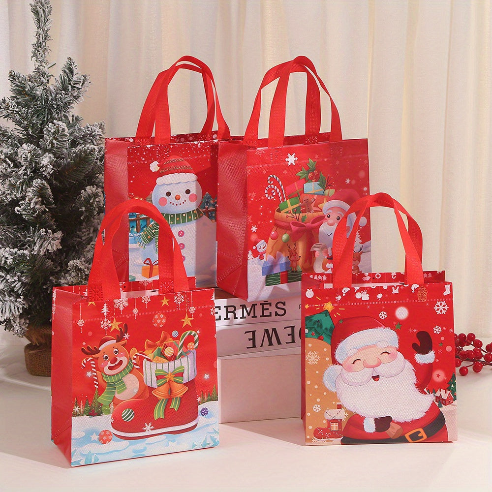 4pcs Reusable Xmas Gift Bags With Handles, Christmas Treat Bags