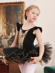 Cotton Ballet Leotard with Flower Embroidery Flutter Trim