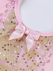 Cotton Ballet Leotard with Flower Embroidery Flutter Trim