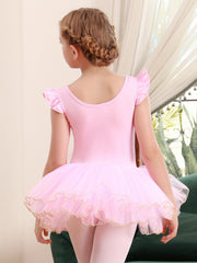 Cotton Ballet Leotard with Flower Embroidery Flutter Trim
