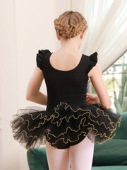 Cotton Ballet Leotard with Flower Embroidery Flutter Trim