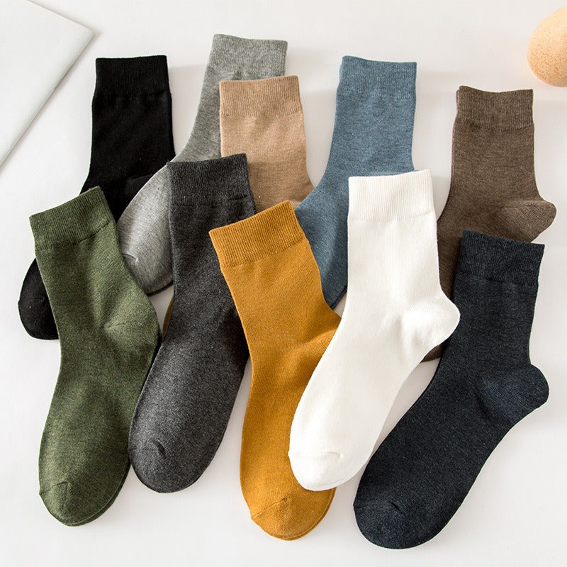 5 Pairs Men's Mid Calf Socks Solid Cotton Sports Casual Autumn Winter Socks
