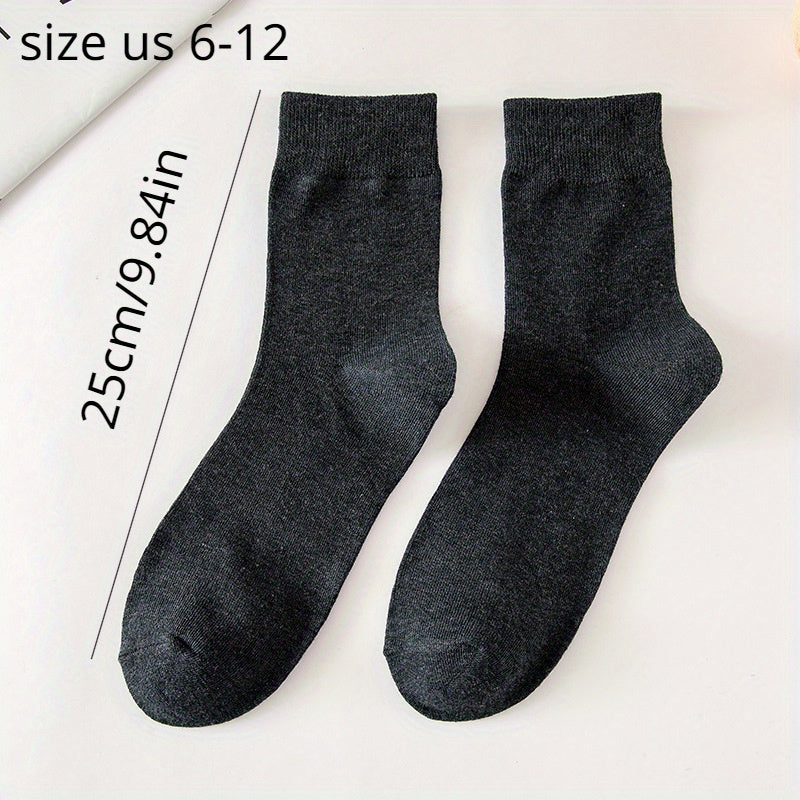 5 Pairs Men's Mid Calf Socks Solid Cotton Sports Casual Autumn Winter Socks
