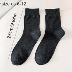 5 Pairs Men's Mid Calf Socks Solid Cotton Sports Casual Autumn Winter Socks