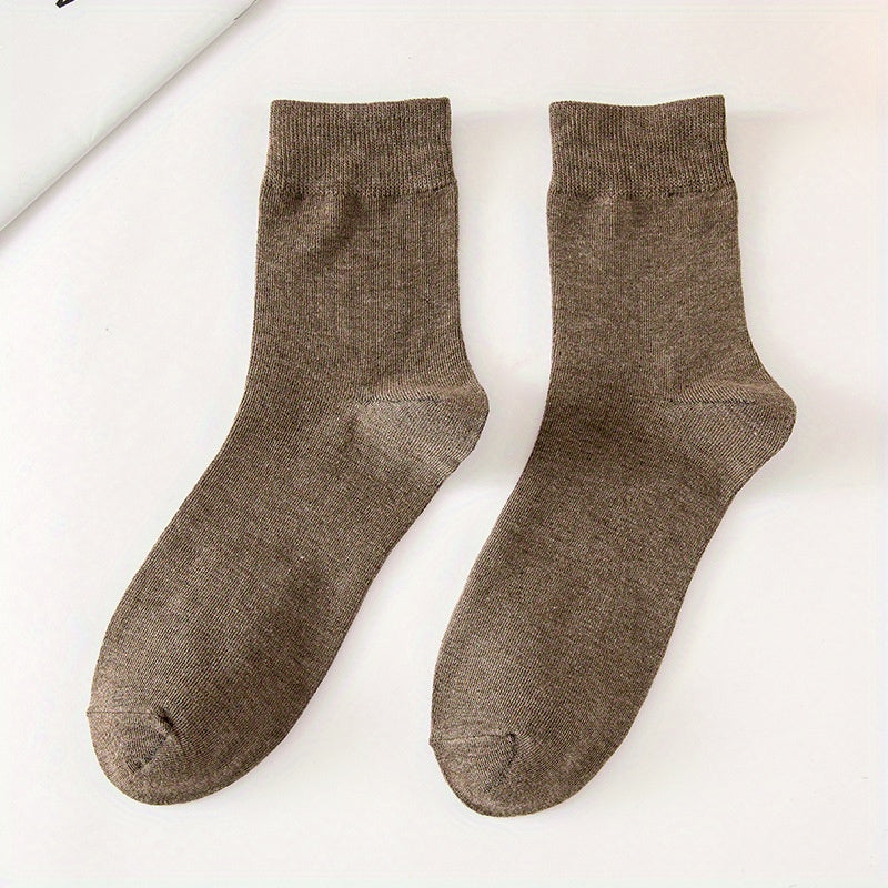 5 Pairs Men's Mid Calf Socks Solid Cotton Sports Casual Autumn Winter Socks