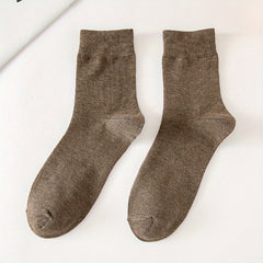 5 Pairs Men's Mid Calf Socks Solid Cotton Sports Casual Autumn Winter Socks