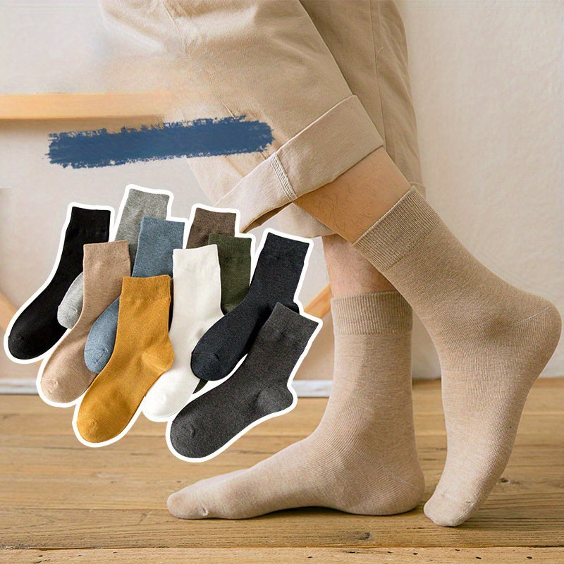 5 Pairs Men's Mid Calf Socks Solid Cotton Sports Casual Autumn Winter Socks
