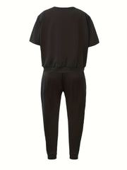 Love Print Short Sleeve Top & Pants Set Women's Plus Sport