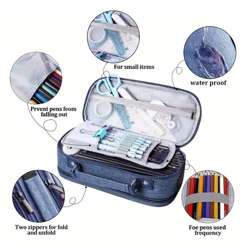Double Layered Pencil Case for School with Large Capacity