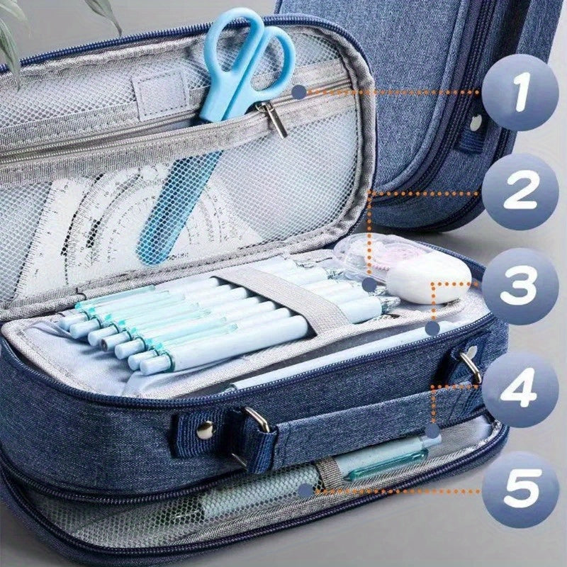 Double Layered Pencil Case for School with Large Capacity