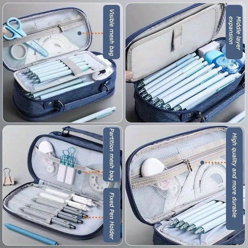 Double Layered Pencil Case for School with Large Capacity