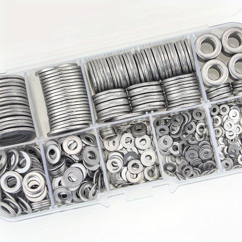 580pcs 304 Stainless Steel Flat Washers Set 9 Sizes Assortment