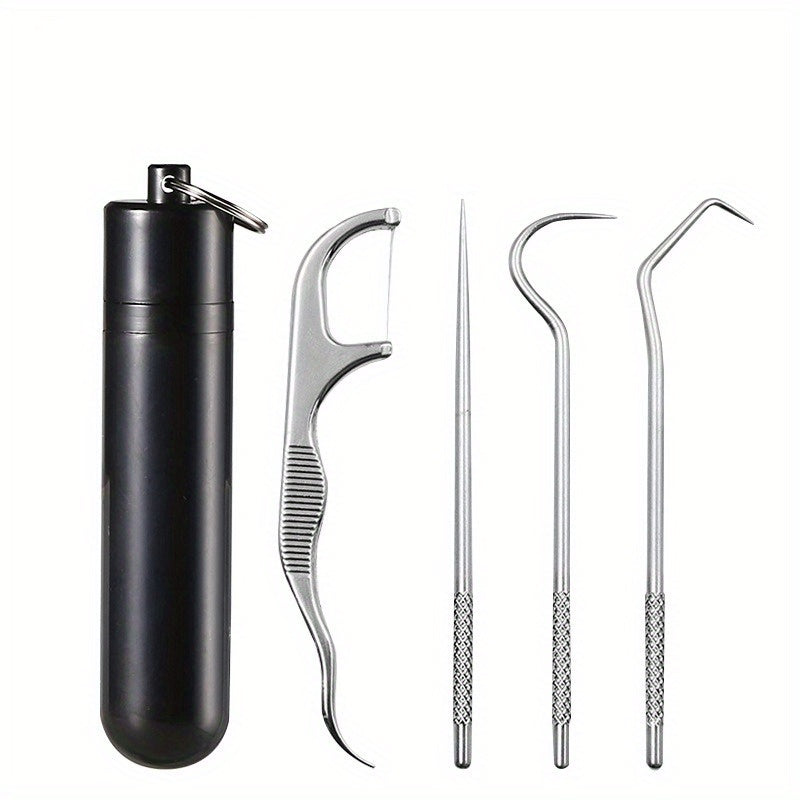 Stainless Steel Toothpick Set Tartar Cleaning Tools Dental Floss