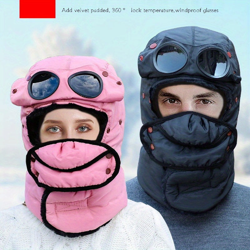 Winter Outdoor Sports Cycling Ski Hat with Glasses for Men and Women