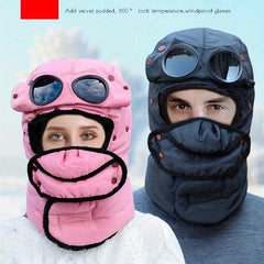 Winter Outdoor Sports Cycling Ski Hat with Glasses for Men and Women