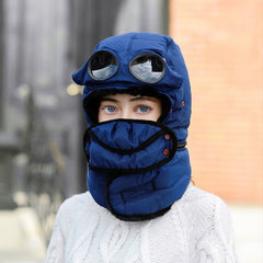 Winter Outdoor Sports Cycling Ski Hat with Glasses for Men and Women