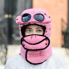 Winter Outdoor Sports Cycling Ski Hat with Glasses for Men and Women