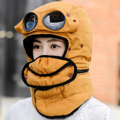 Winter Outdoor Sports Cycling Ski Hat with Glasses for Men and Women