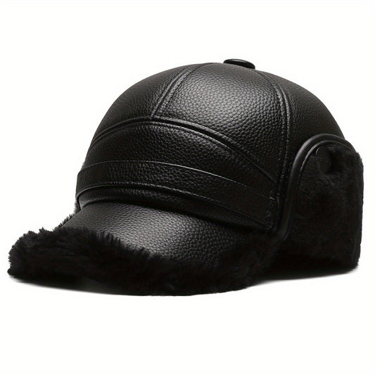Men's Winter Hat PU Leather Ear Protection Cap