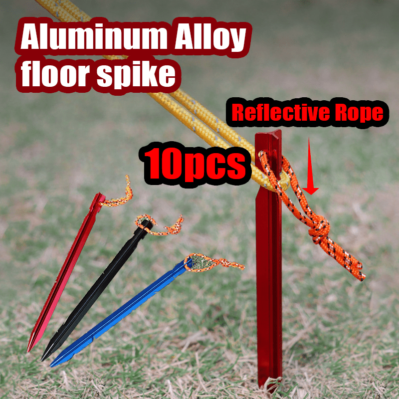 10pcs Aluminium Tent Stakes with Reflective Rope, Ground Nails for Camping