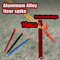 10pcs Aluminium Tent Stakes with Reflective Rope, Ground Nails for Camping