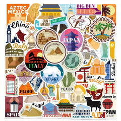 50pcs Cartoon Landmark Stickers for DIY Skateboard Luggage