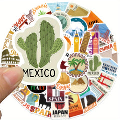 50pcs Cartoon Landmark Stickers for DIY Skateboard Luggage