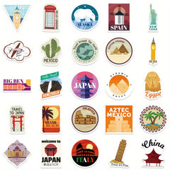50pcs Cartoon Landmark Stickers for DIY Skateboard Luggage