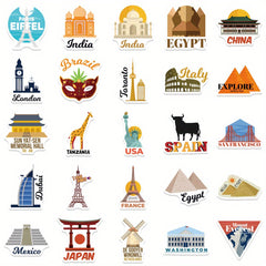 50pcs Cartoon Landmark Stickers for DIY Skateboard Luggage