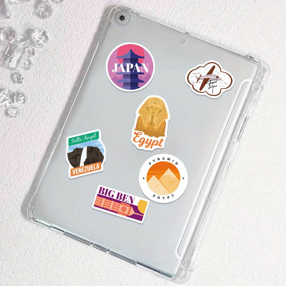 50pcs Cartoon Landmark Stickers for DIY Skateboard Luggage