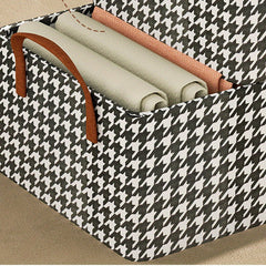 Large Houndstooth Foldable Storage Basket with Handles