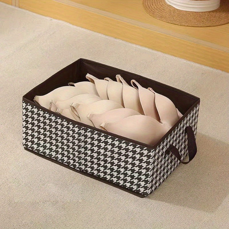Large Houndstooth Foldable Storage Basket with Handles