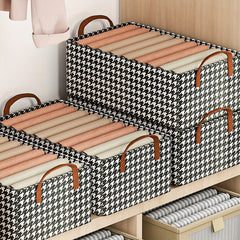 Large Houndstooth Foldable Storage Basket with Handles