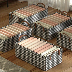Large Houndstooth Foldable Storage Basket with Handles