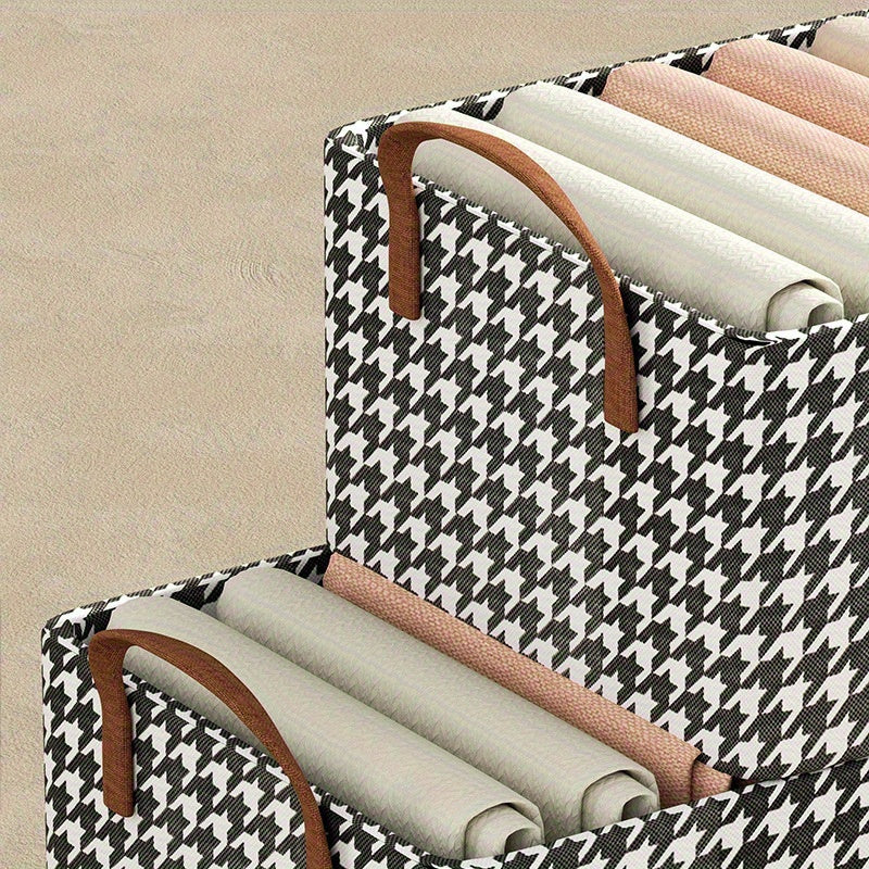 Large Houndstooth Foldable Storage Basket with Handles