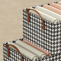 Large Houndstooth Foldable Storage Basket with Handles