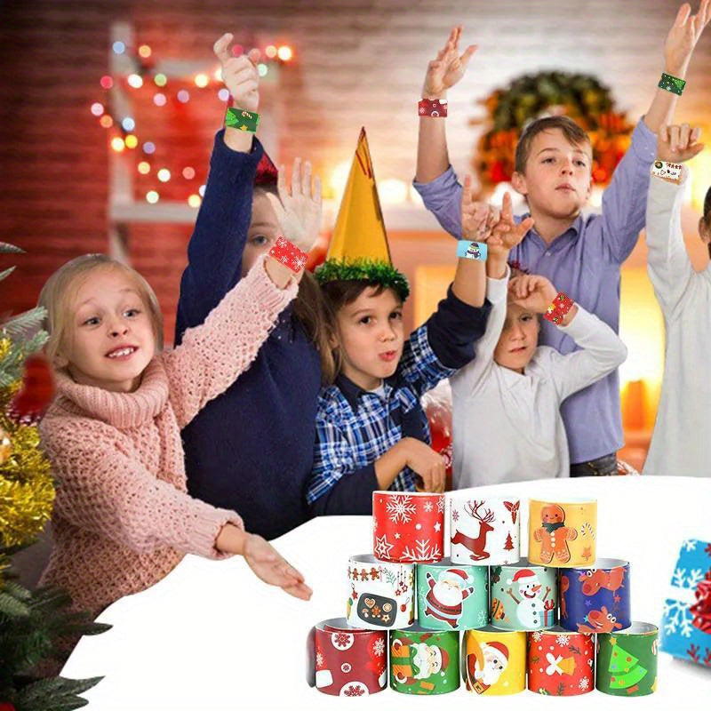 12pcs Christmas Slap Bracelets Santa Claus Snowflake Elk Print Toys
