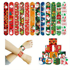 12pcs Christmas Slap Bracelets Santa Claus Snowflake Elk Print Toys