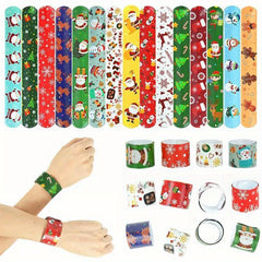 12pcs Christmas Slap Bracelets Santa Claus Snowflake Elk Print Toys