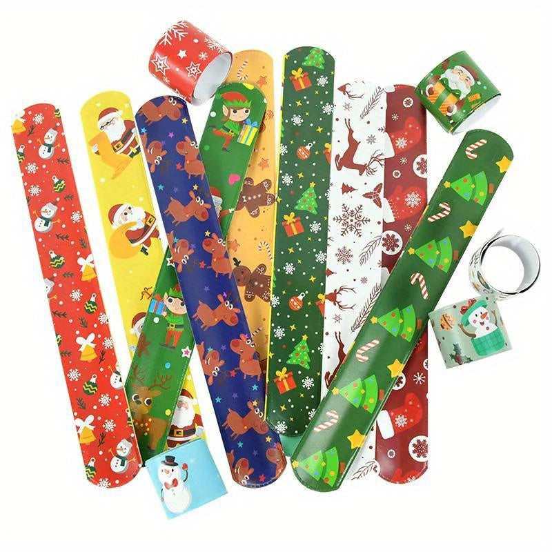 12pcs Christmas Slap Bracelets Santa Claus Snowflake Elk Print Toys