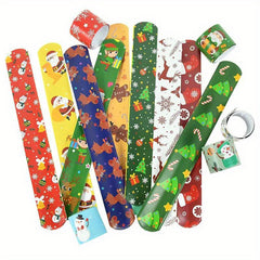 12pcs Christmas Slap Bracelets Santa Claus Snowflake Elk Print Toys