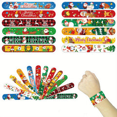 12pcs Christmas Slap Bracelets Santa Claus Snowflake Elk Print Toys