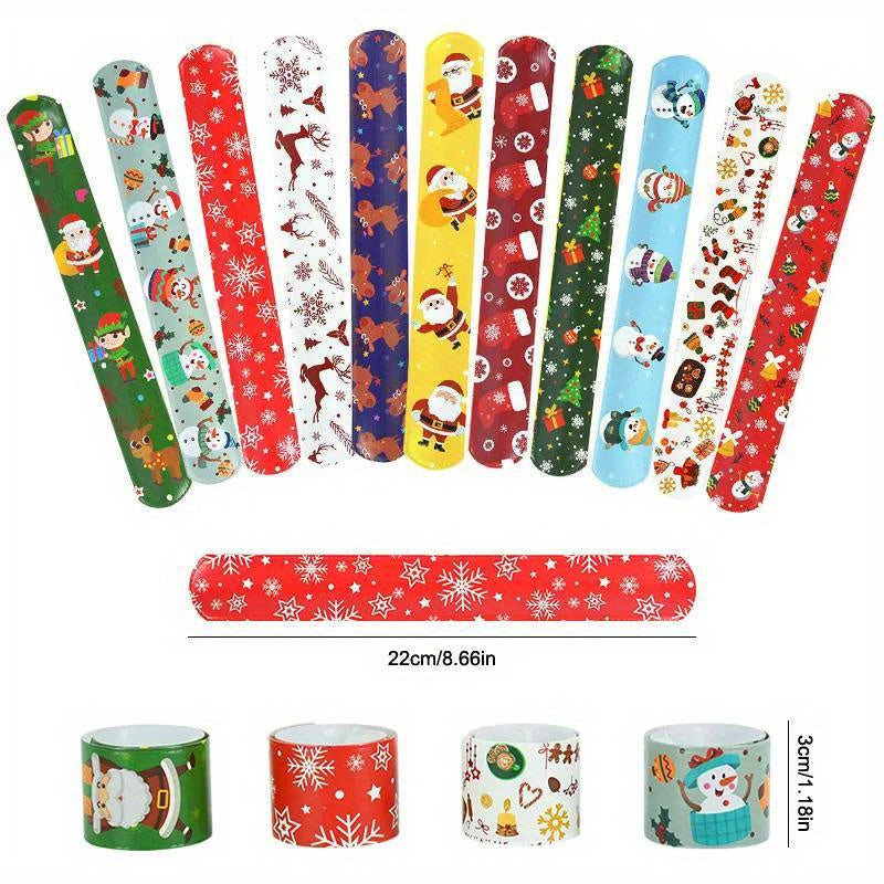 12pcs Christmas Slap Bracelets Santa Claus Snowflake Elk Print Toys