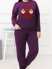 Christmas Pajama Set Women's Santa Tee & Joggers Lounge Two Piece