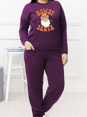 Christmas Western Pajamas Set Women's Plus Santa Cowboy Tee & Joggers