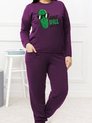 Balsam Pear Print Pajama Set Long Sleeve Tee & Joggers