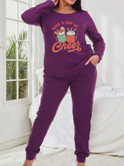 Christmas Pajama Set Women's Gingerbread & Teacup Print Tee & Joggers
